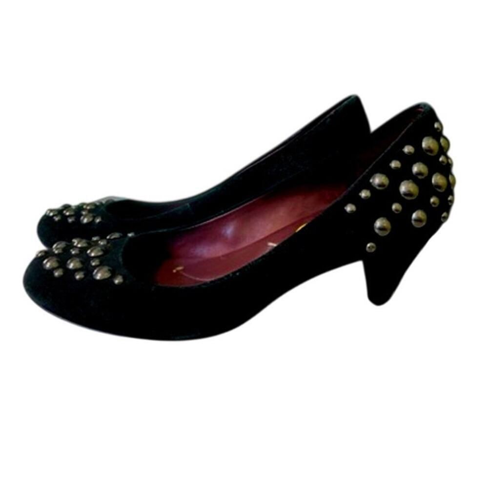 BCBG Max Azria Gunmetal Studded Kitten Heel Black Suede Pumps size 7 - Picture 2 of 10